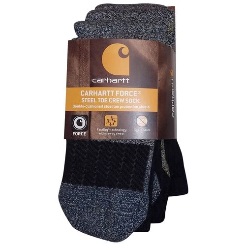Carhartt Force® Steel Toe Crew Socks, 2-Pack, Black, Large