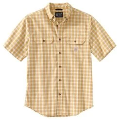 Carhartt® Chambray Short-Sleeve Plaid, Yellow, Large