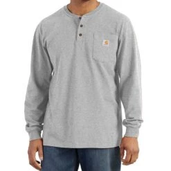 CarharttĀ® Men's Loose Fit Heavyweight Long-Sleeve Henley Shirt, Heather Gray/2XL