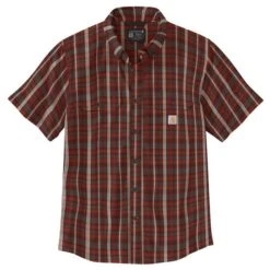 Carhartt® Short Sleeve Shirt Dark Red Plaid Medium