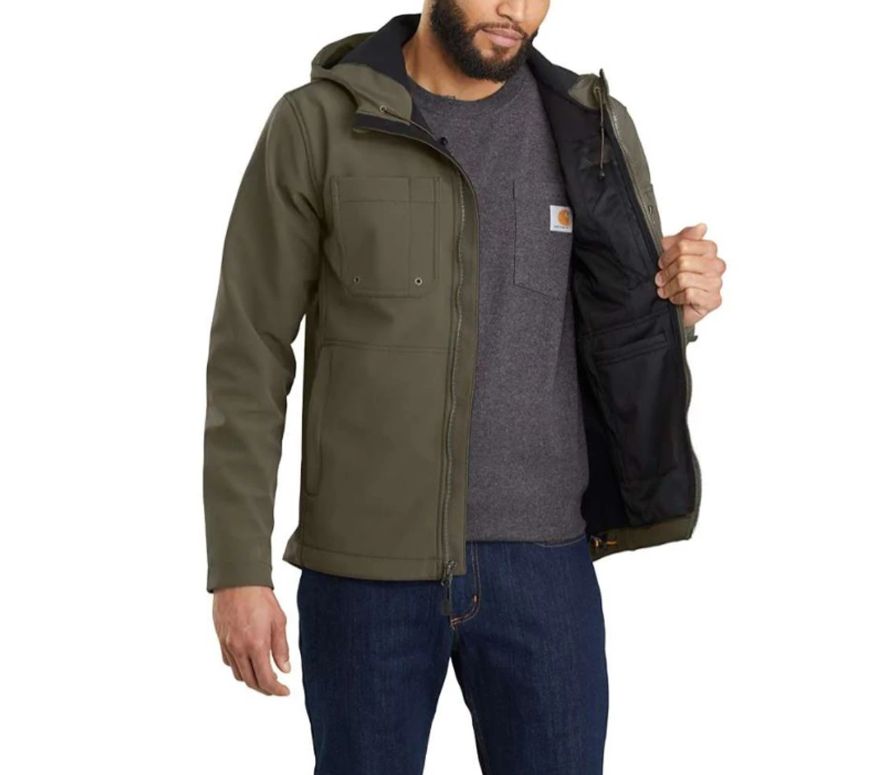 Carhartt Mens Rain Defender Relaxed Fit Midweight Softshell Hooded Jacket - Image 3