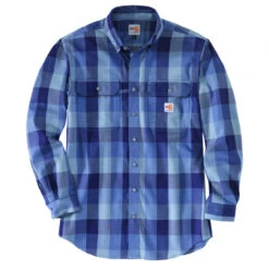 Carhartt Mens Flame Resistant Force Rugged Flex Original Fit Twill Long Sleeve Plaid Shirt