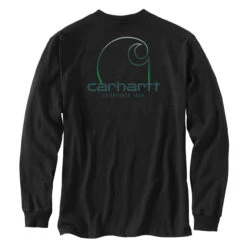 Carhartt Mens Black Loose Fit Heavyweight Long Sleeve Pocket C Graphic T-Shirt
