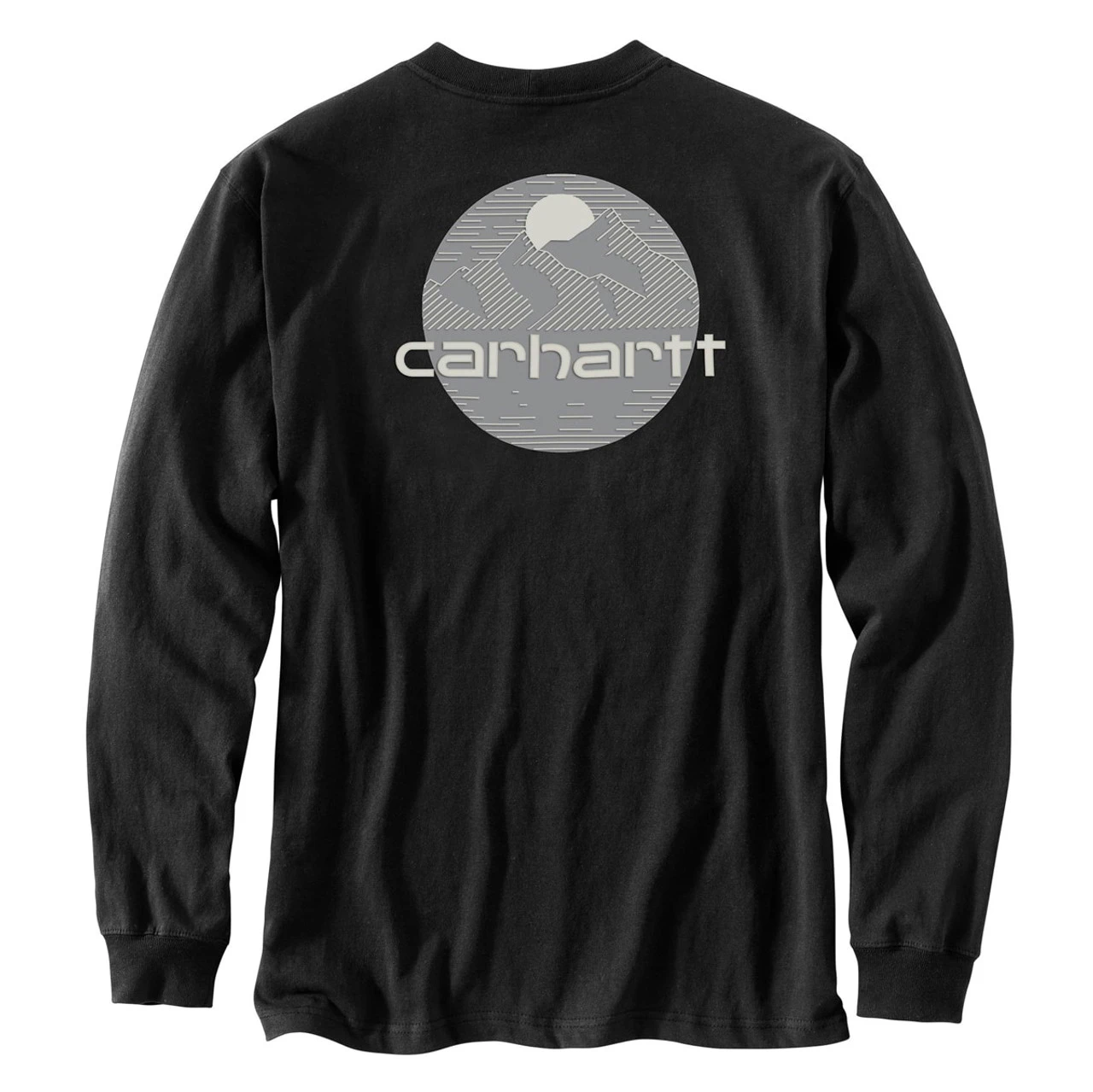 Carhartt Mens Black Relaxed Fit Heavyweight Long Sleeve Pocket Mountain Graphic T-Shirt