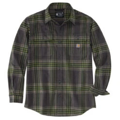Carhartt Mens Loose Fit Heavyweight Flannel Long Sleeve Plaid Shirt