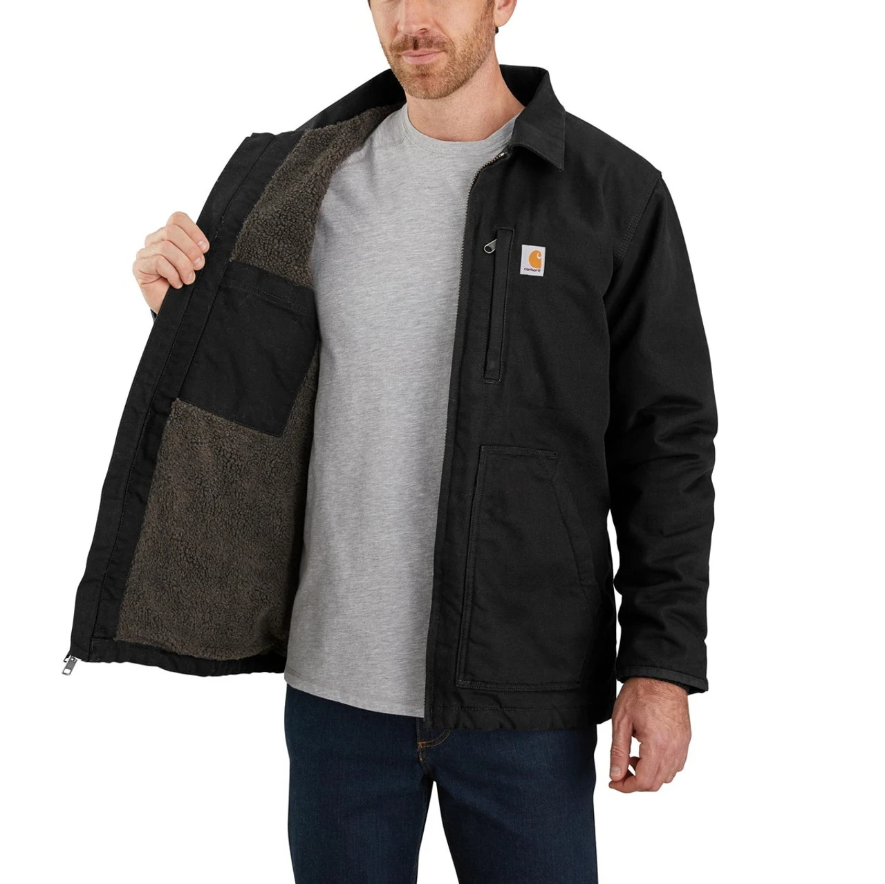 Carhartt Mens Loose Fit Washed Duck Sherpa-Lined Coat - 2 Warmer Rating - Image 2
